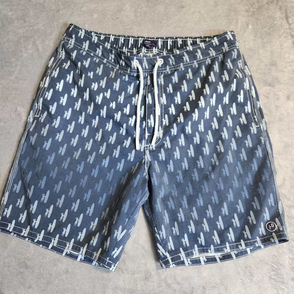 Johnnie-O Men's Blue Surfer Print Board Shorts Swim Trunks M Medium Long Board